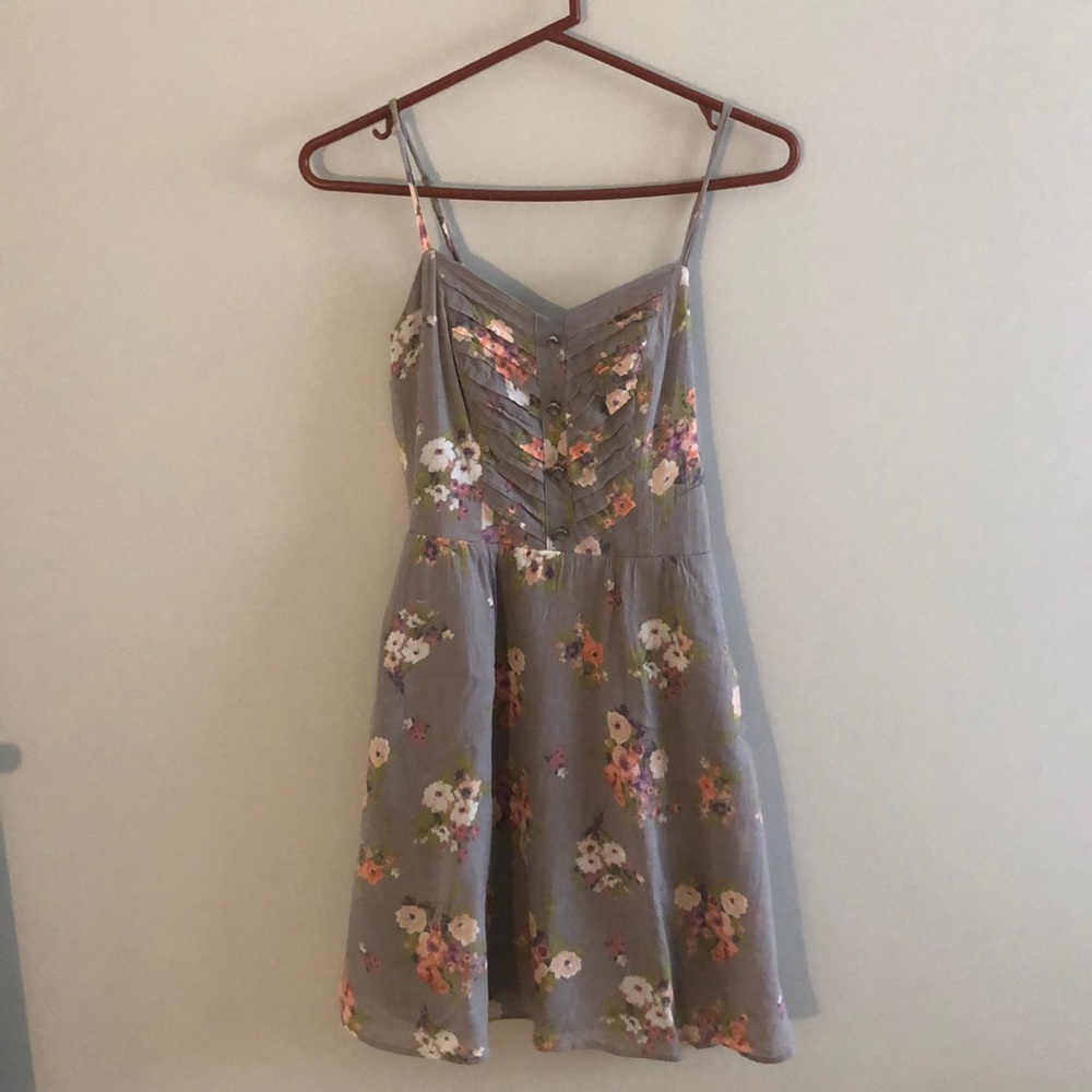 Grey Floral Midi Dress